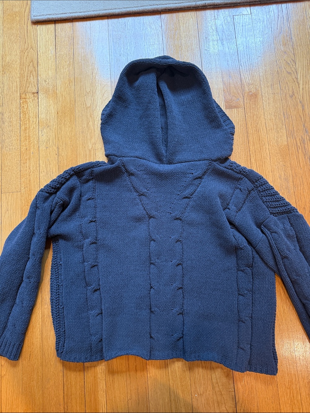 Pol dark grey Cable-Knit V-Neck Hooded Sweater - Picture 4 of 4